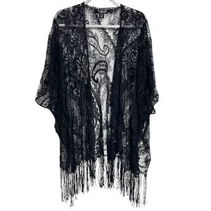 GOTHIC Black Lace Romance Fringe Cardigan Witchycore Duster Open Front L-1X